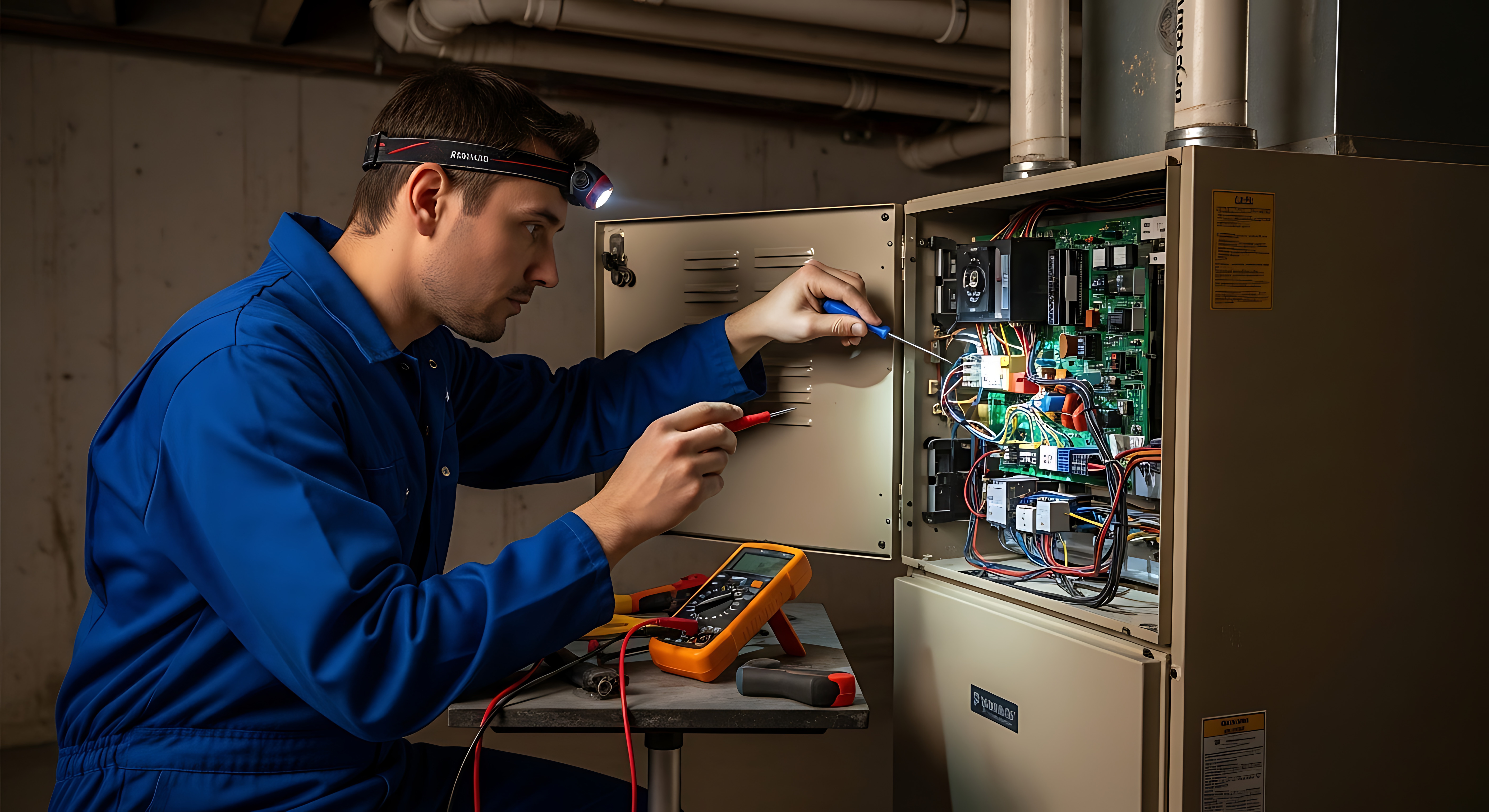 Airz technician performing seasonal HVAC system maintenance